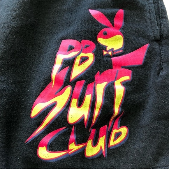 PACSUN Playboy Black Fleece Lined Elastic Waist Shorts Size Med - Picture 2 of 10